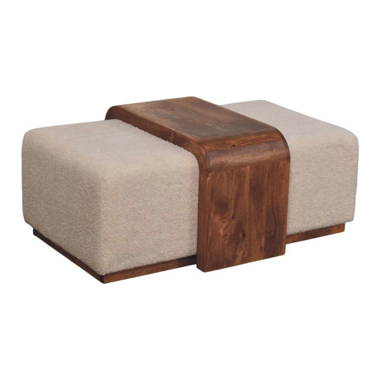 Square ottoman with a wooden top on a white background