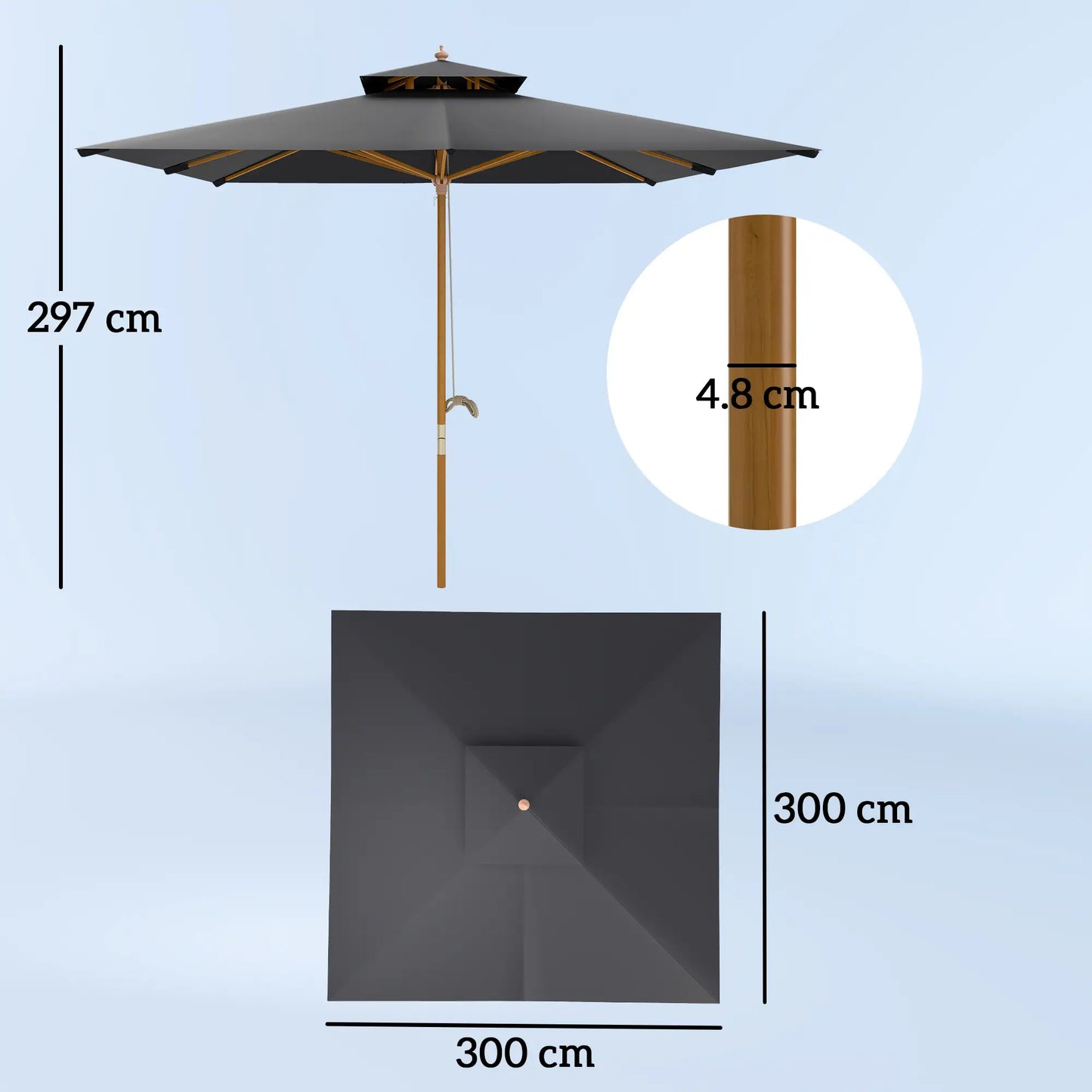 Outsunny 3 m Square Canopy Parasol