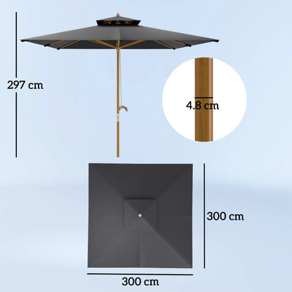 Outsunny 3 m Square Canopy Parasol