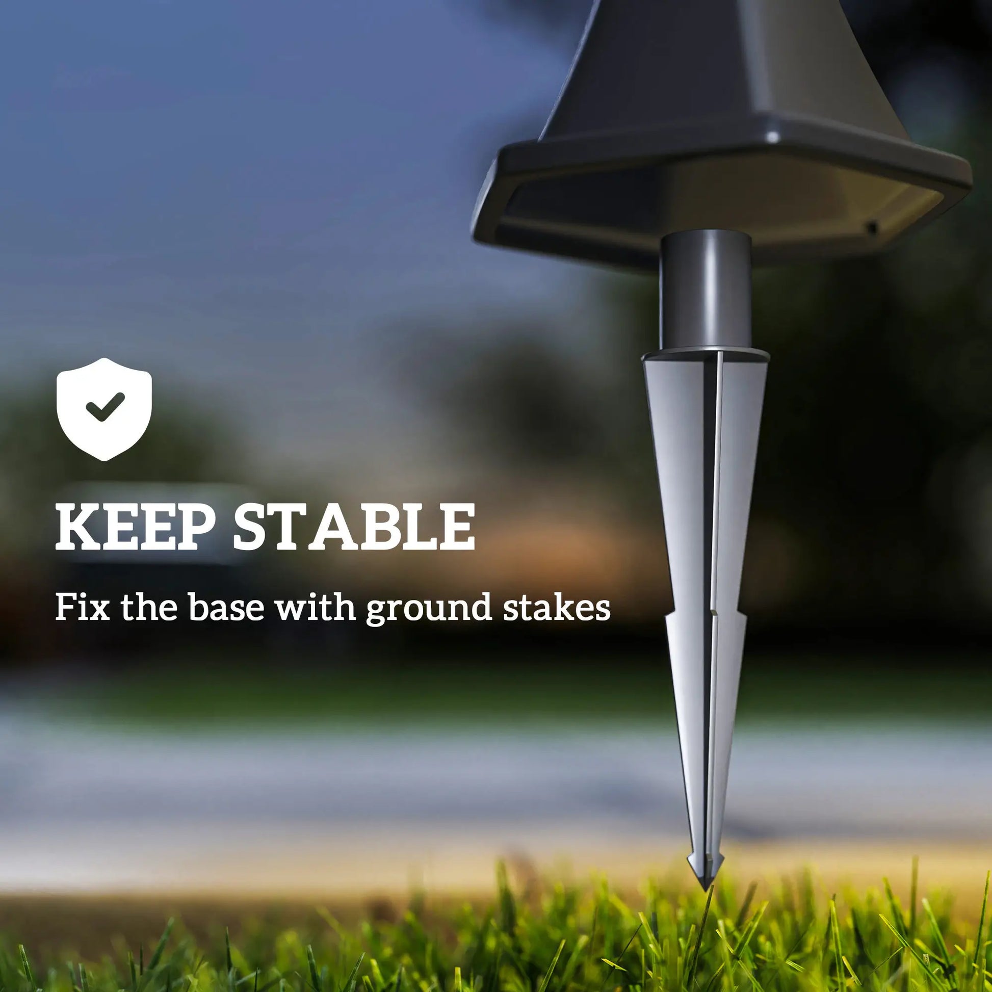 Ground stake with a blurred outdoor background