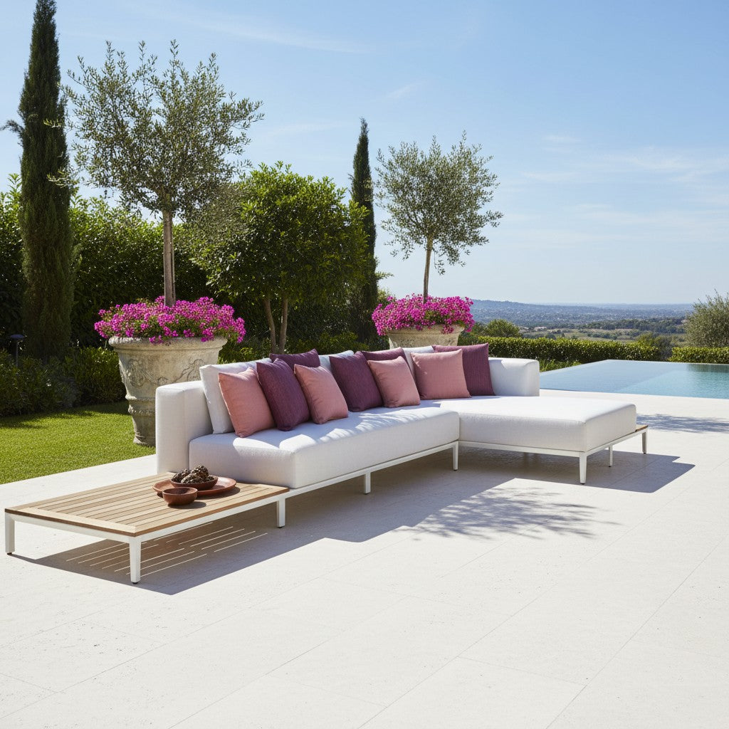 Jardinico Veridian modular outdoor patio sofa set with plush cushions and modern design, ideal for stylish outdoor living spaces.