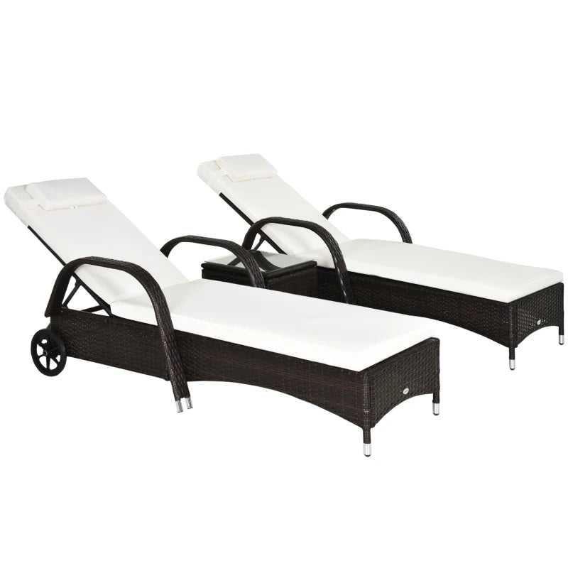 Outsunny 2 Seater Rattan Sun Lounger Set with Side Table - LuxmeLounge - [vendor_name]