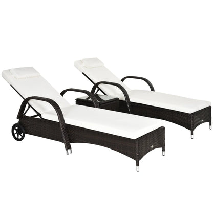 Outsunny 2 Seater Rattan Sun Lounger Set with Side Table - LuxmeLounge - [vendor_name]