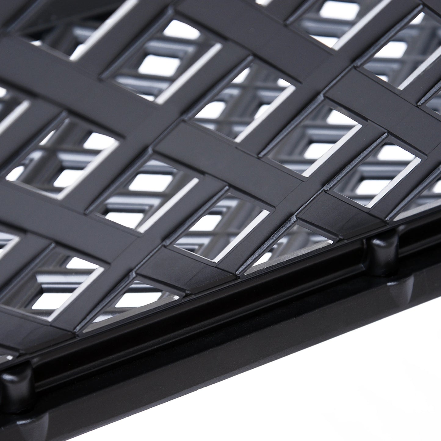 Close-up of a black metal grid structure