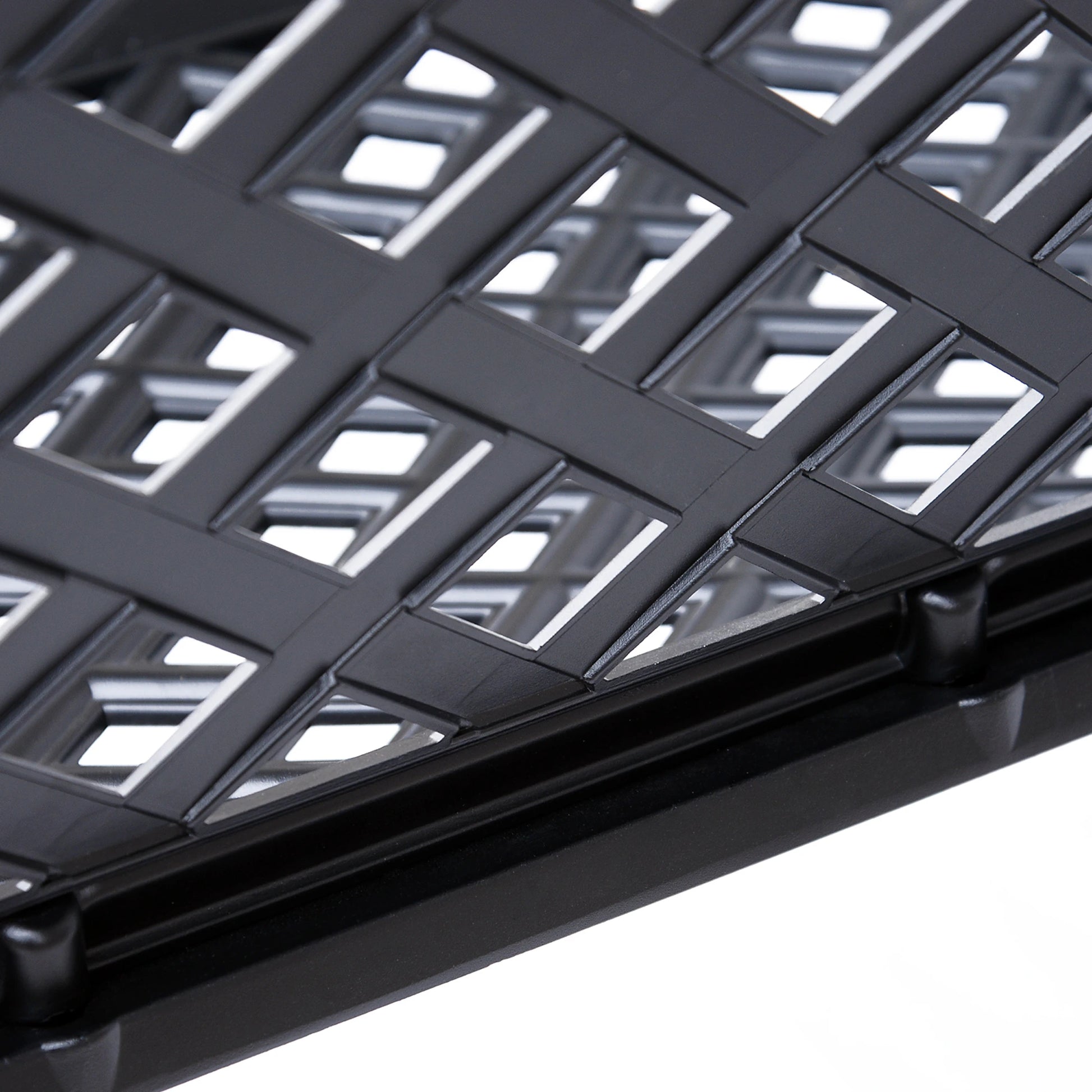 Close-up of a black metal grid structure