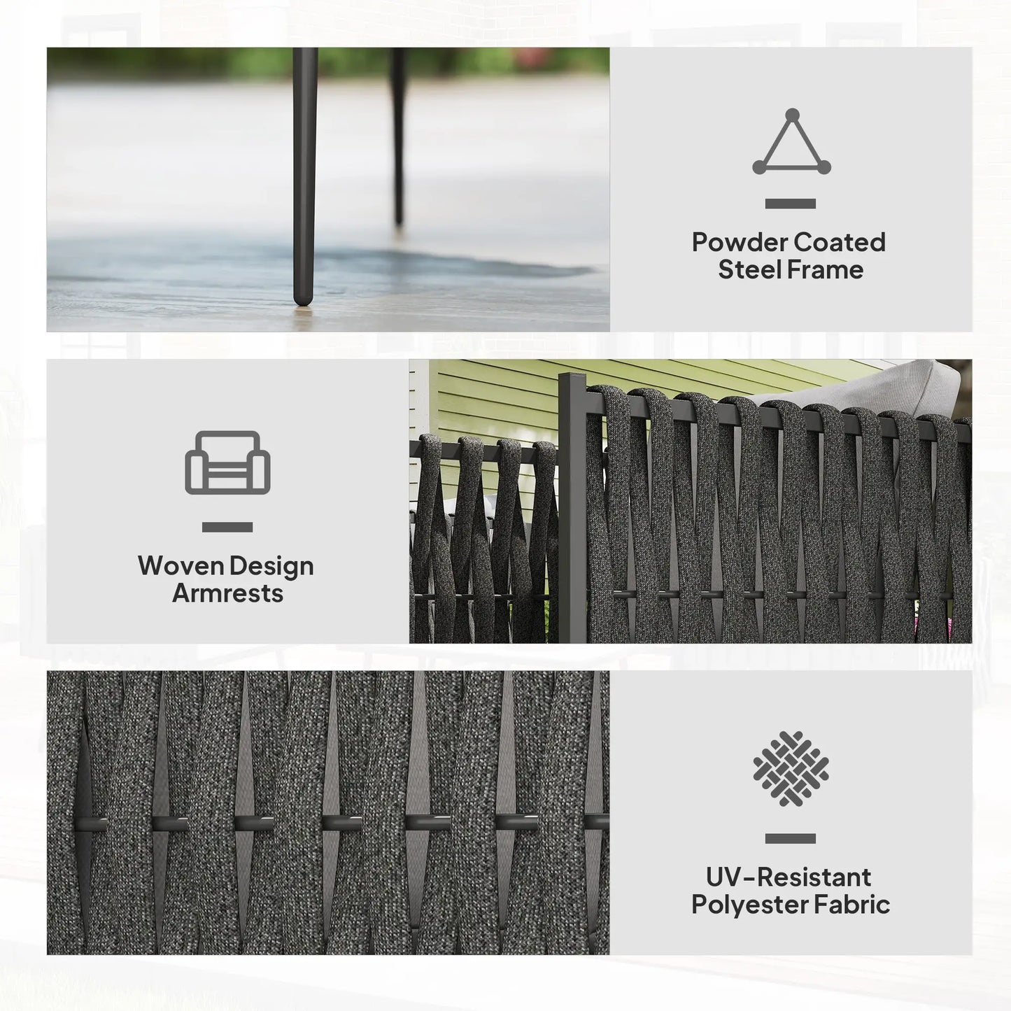 Collage of a black metal fence with features highlighted on a white background.