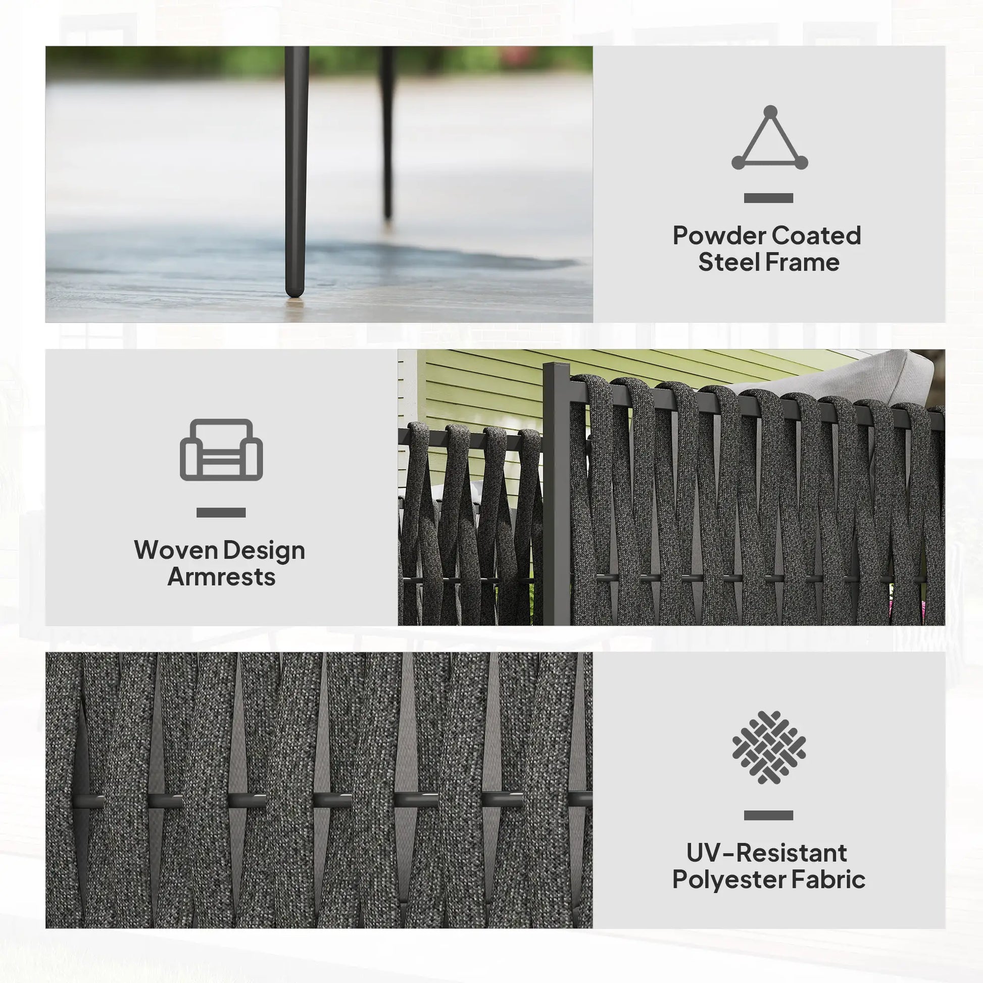 Collage of a black metal fence with features highlighted on a white background.