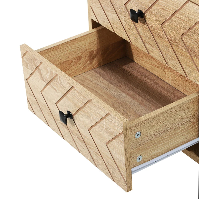 Wooden drawer with geometric pattern on a white background