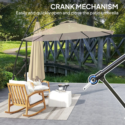 Patio umbrella with crank mechanism in an outdoor setting
