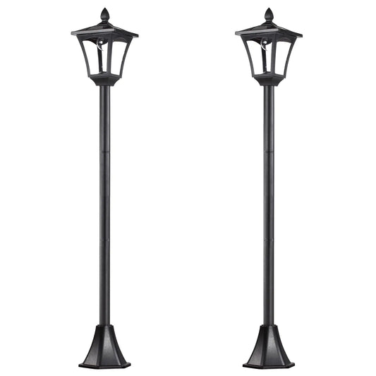 Outsunny 2 Pieces Outdoor Garden Solar Post Lamp Sensor Dimmable LED Lantern Bollard Pathway 1.6M Tall – Black
