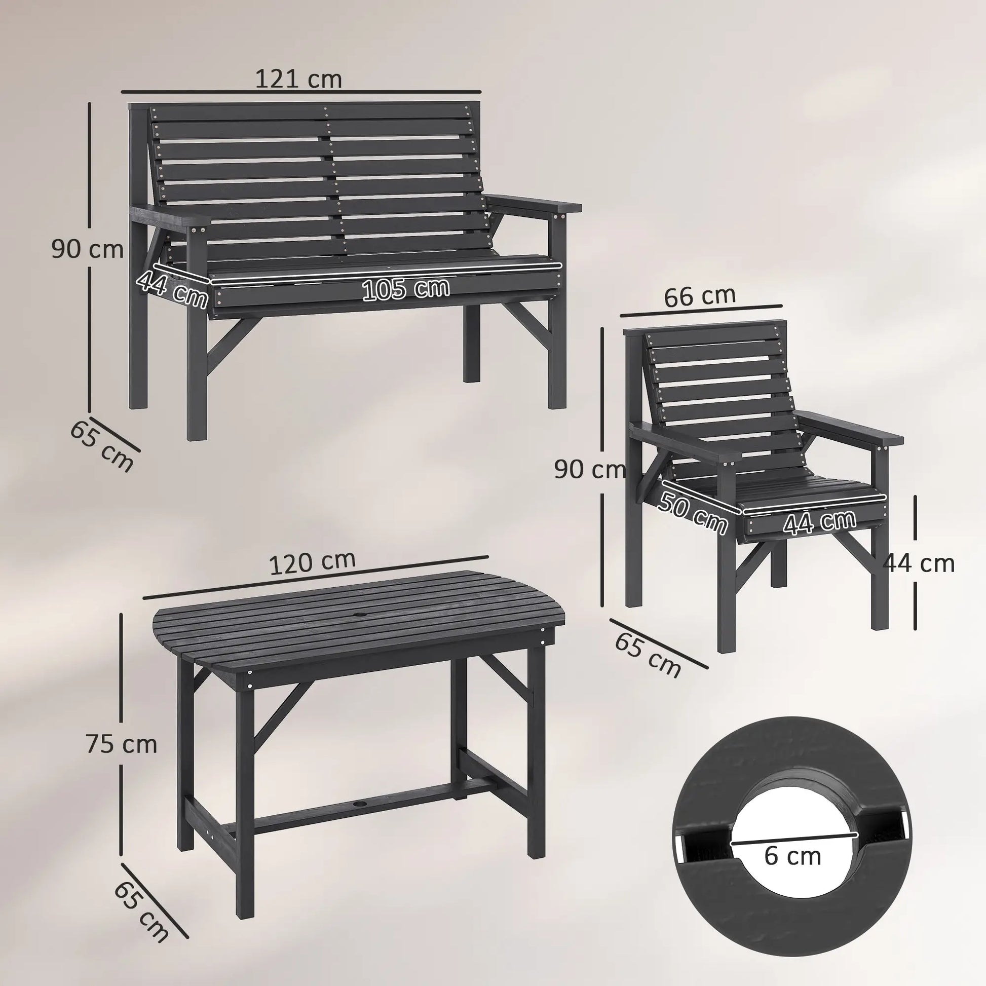 Outsunny 5 Piece Wooden Garden Dining Set for 6