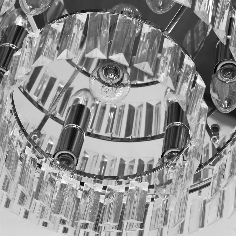 Close-up of a crystal chandelier with reflective surface