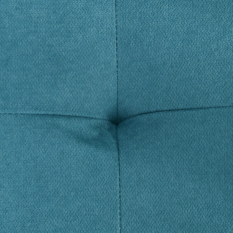 Close-up of a teal upholstered corner with stitching detail