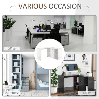 Collage of office, dormitory, and study room setups with desks and furniture.