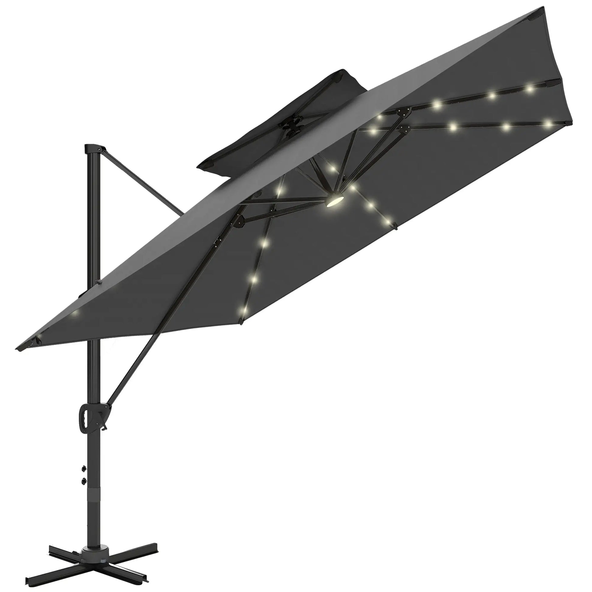 Outsunny 3.5x3 m Garden Cantilever Parasol with Solar LED Lights and Centre Light
