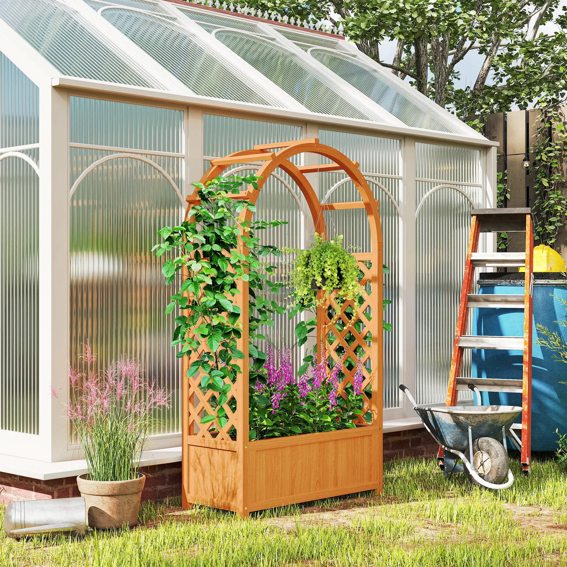 Outsunny Wooden Raised Garden Bed with Trellis