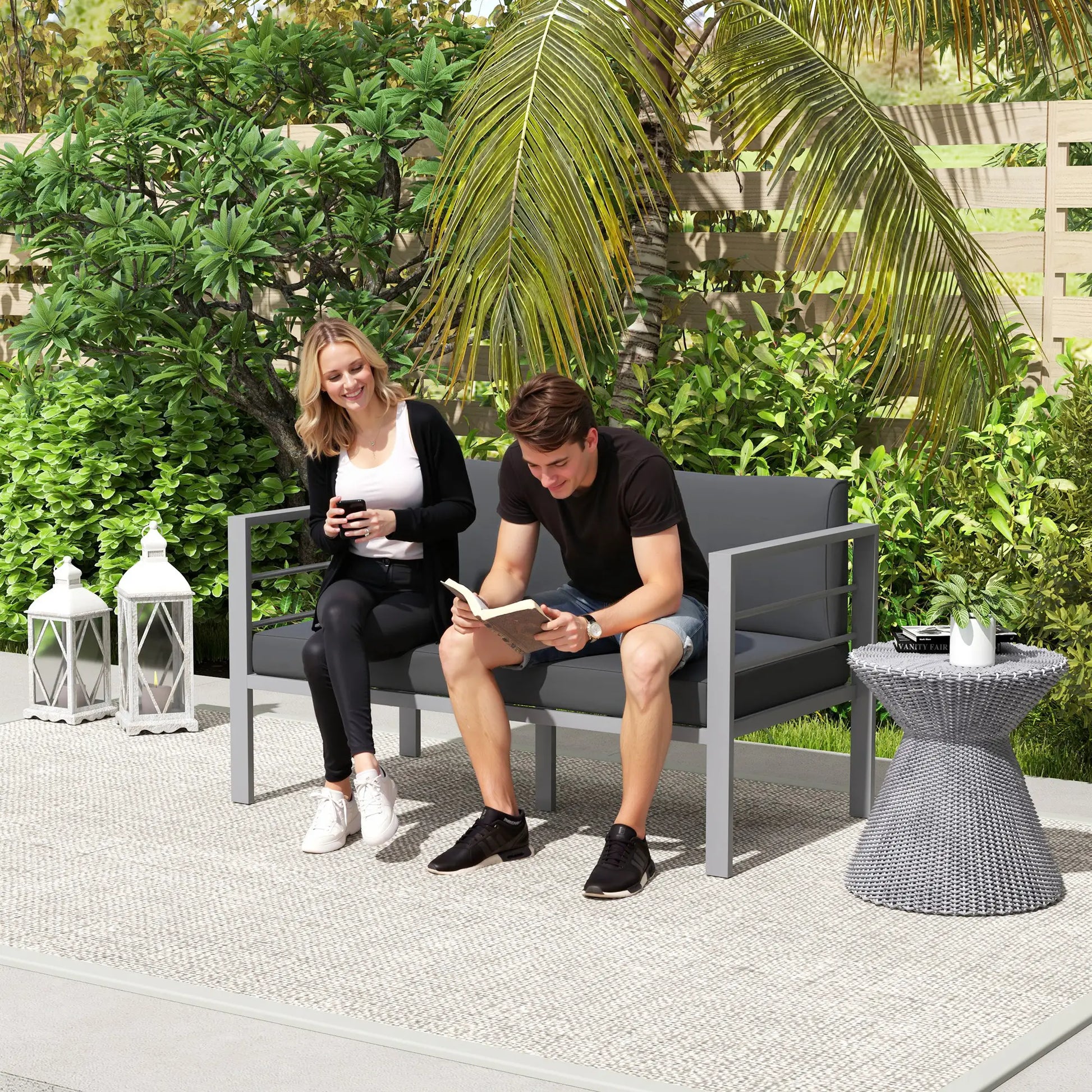 Outsunny Two-Seater Aluminium Garden Sofa