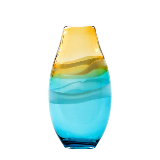 Glass vase with orange and blue gradient on a white background