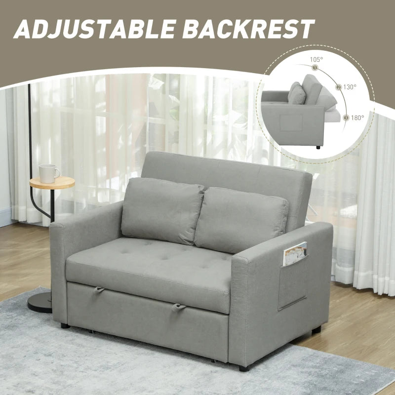Gray sofa bed with adjustable backrest in a room setting