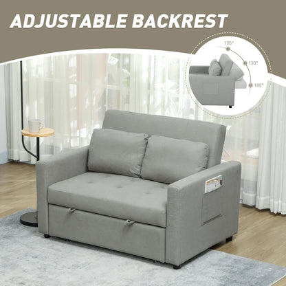 Gray sofa bed with adjustable backrest in a room setting