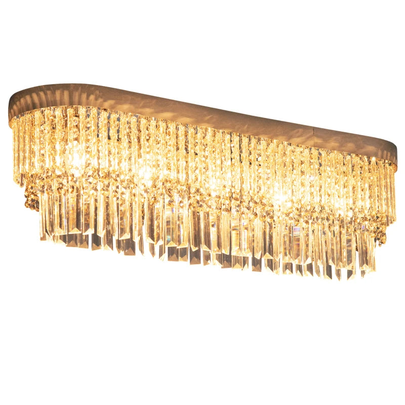 Gold chandelier with crystal accents on a white background