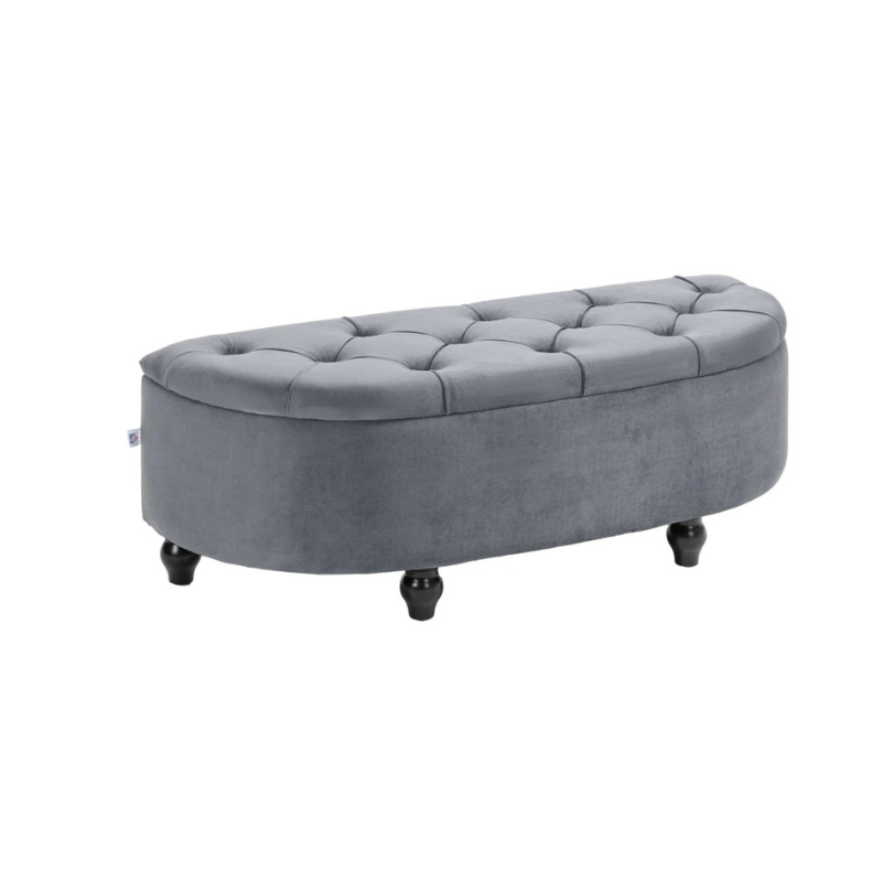 HOMCOM Velvet-Feel Half Circle Storage Ottoman