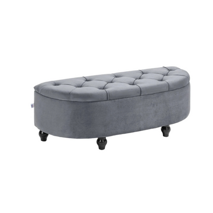 HOMCOM Velvet-Feel Half Circle Storage Ottoman