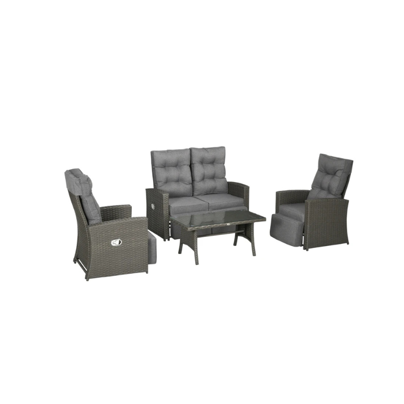Outsunny 4 Piece Rattan Garden Furniture Set Outdoor Sofa Sectional Set with Glass Top Table for Poolside