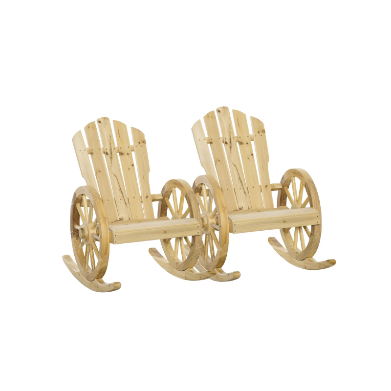 Outsunny 2 Piece Wooden Adirondack Rocking Chair Reclining Armchair Outdoor Garden Furniture Patio Porch Rocker - Natural