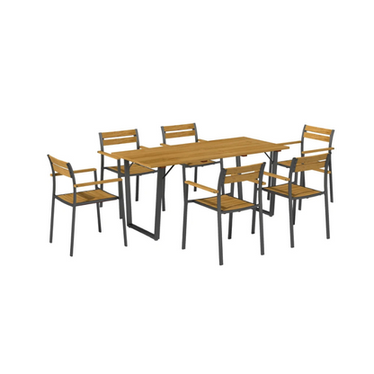Outsunny Seven-Piece Wood Panel Patio Dining Set - Brown/Black