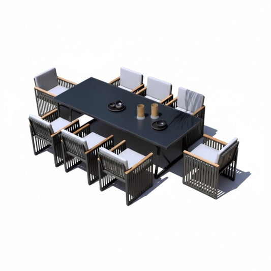 Skyline Design Elysian 6-seat outdoor dining set with a table and chairs, perfect for outdoor gatherings and family meals.