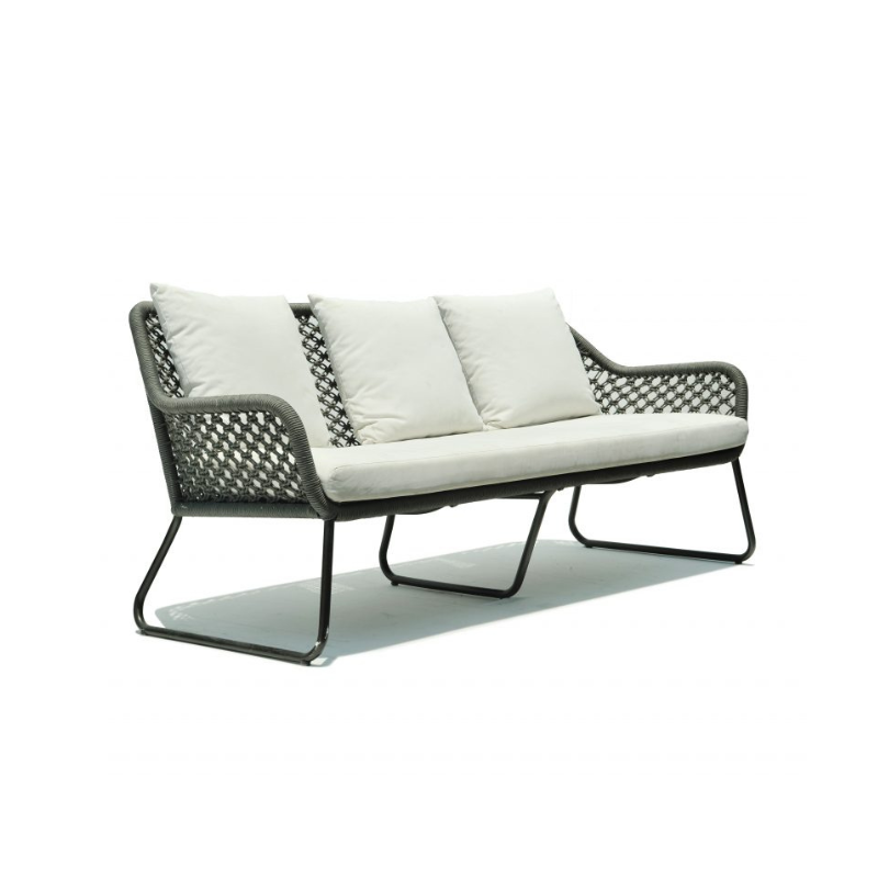 Modern outdoor sofa with white cushions on a white background