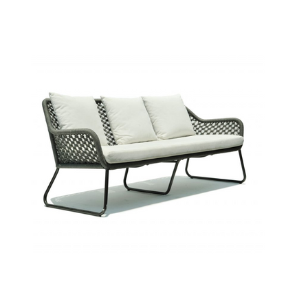 Modern outdoor sofa with white cushions on a white background