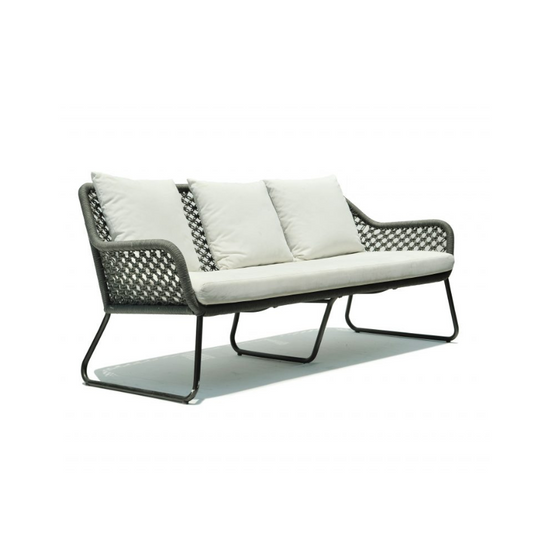 Modern outdoor sofa with white cushions on a white background