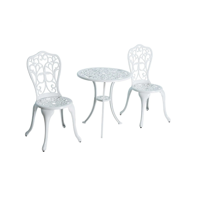 White metal table and chairs set on a white background