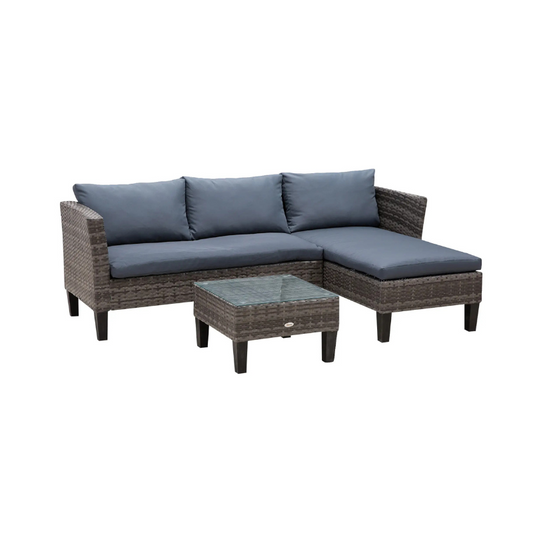 Outdoor furniture set with a sectional sofa and coffee table on a white background