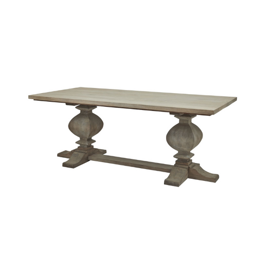 Wooden table with decorative legs on a white background