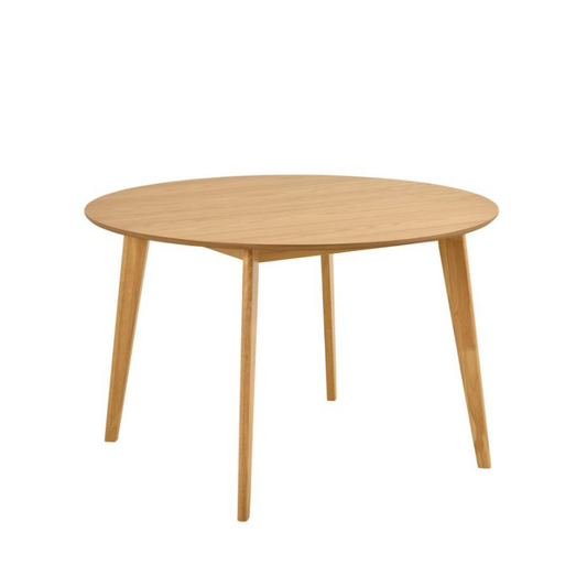 Round wooden table on a white background