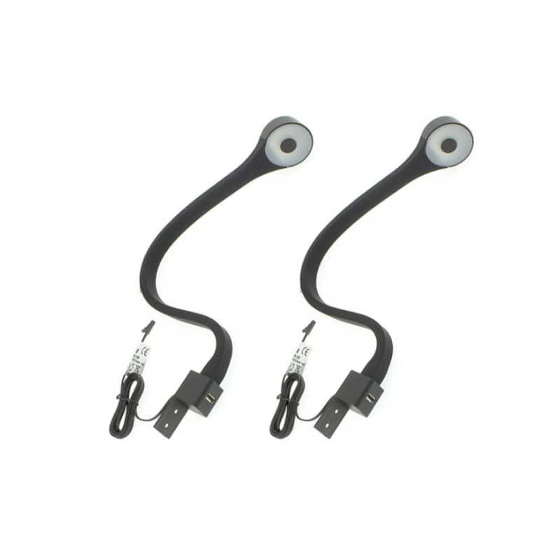 Two flexible light arms with connectors on a white background