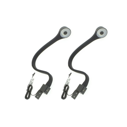 Two flexible light arms with connectors on a white background