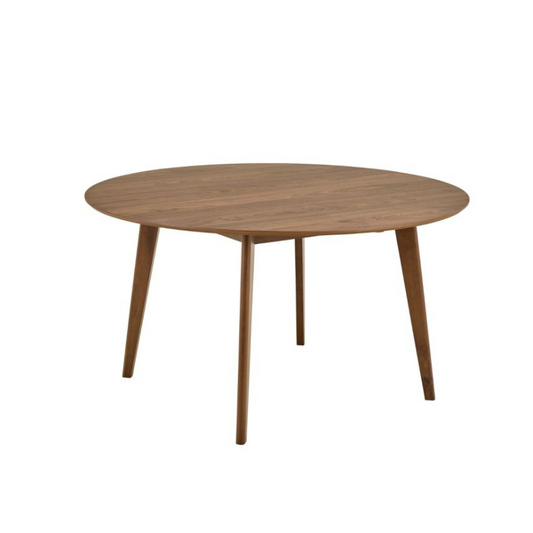 Round wooden table on a white background