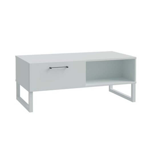 White coffee table with a shelf on a white background