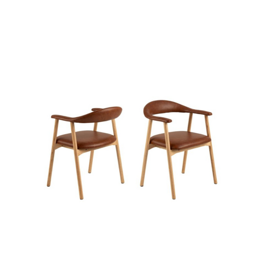Addi Dining Chair With Armrest in PU Retro Brandy Set of 2 - LuxmeLounge - [vendor_name]