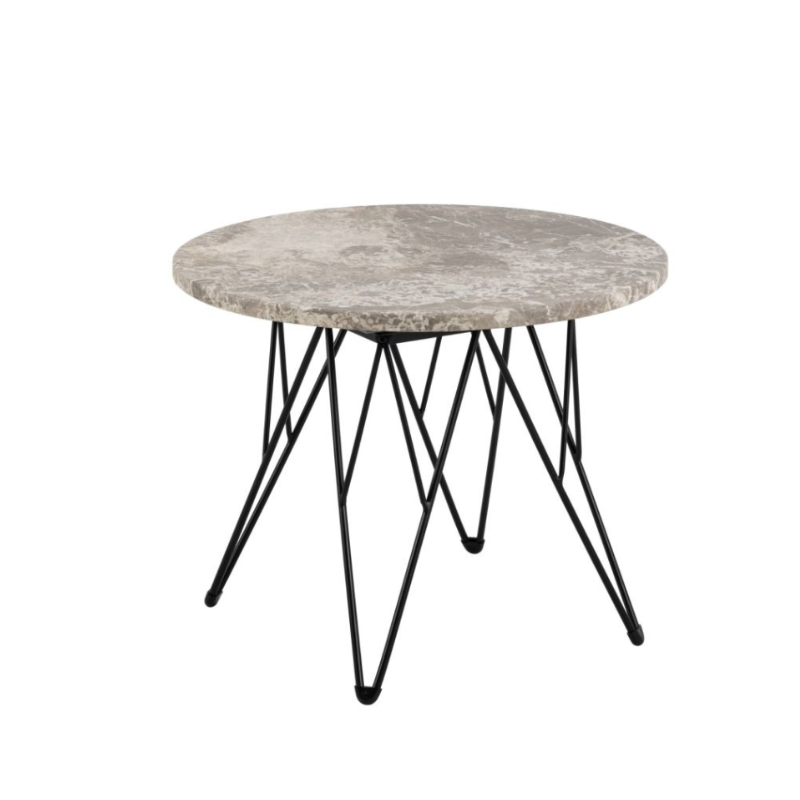 Prunus Round Side Table in Grey Marble and Black Coated Steel Base - LuxmeLounge - [vendor_name]