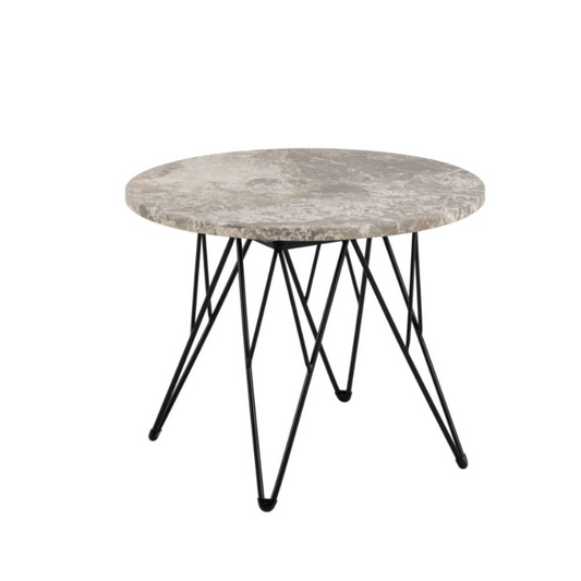 Prunus Round Side Table in Grey Marble and Black Coated Steel Base - LuxmeLounge - [vendor_name]