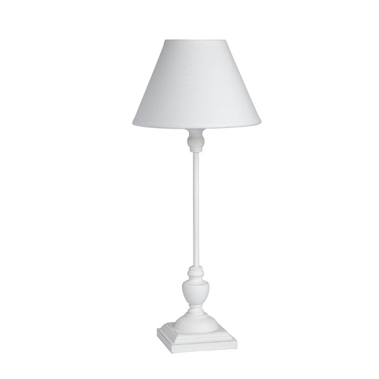 White table lamp with a white shade on a white background