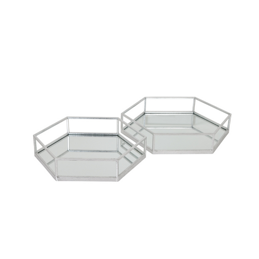 Two hexagonal metal trays on a white background