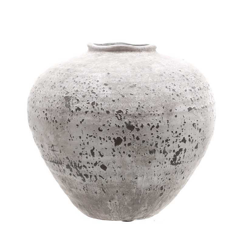 Speckled gray ceramic vase on a white background
