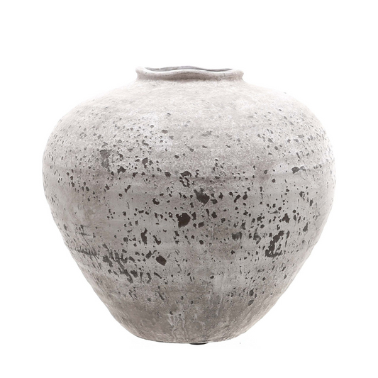Speckled gray ceramic vase on a white background
