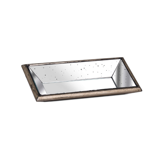 Rectangular mirror with wooden frame on a white background